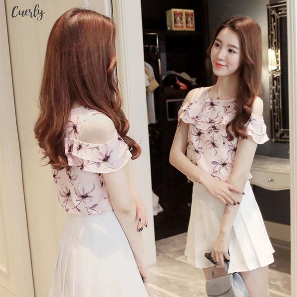 

summer women off shoulder short sleeve floral chiffon blouses print shirts casual ladies clothing female cap sleeve blusas 2020 top, White
