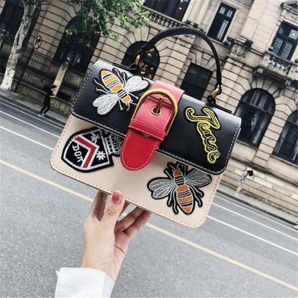 

designer- shoulder bags tide embroidery hand-held shoulder bag korean color contrast assorted cross body small square fashion z4