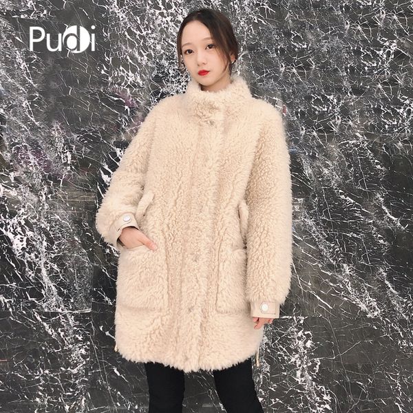 

pudi tx107202 women winter 100% real wool fur inside warm jacket coat lady classic coat jacket overcoat, Black