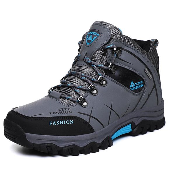 

brand men winter snow boots new warm super men waterproof leather sneakers outdoor male hiking boots work shoes, Black
