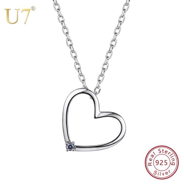 

u7 100% 925 sterling silver love heart pendant & chain with gem mother's day gift for girl/women jewelry necklace sc40