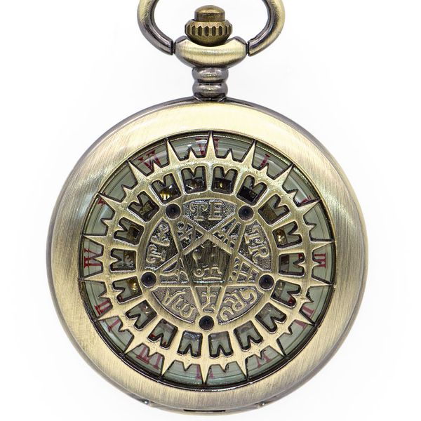 

6 pieces skeleton roman numerals mechanical hand wind pocket watch bronze long necklace with for men/women silver case, Slivery;golden
