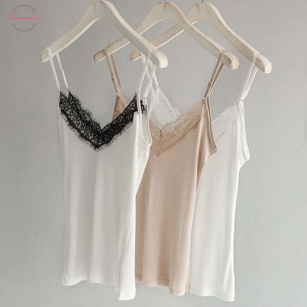 

camisole femme 100% real silk lingerie undershirt women singlet halter tank vest camis lace sleeveless summer, White