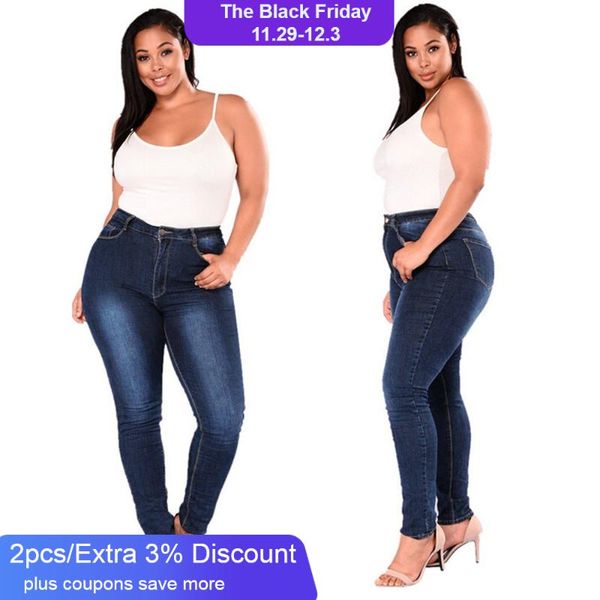 

women clothes plus size 5xl jeans stretch skinny denim trousers fashion casual slim high waist pencil jeans mujer, Blue