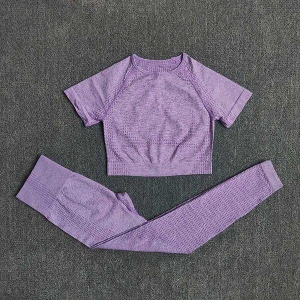 

2 pcs set seamless yoga set women workout gym clothes fitness short sleeve crop shirt high waist leggings pants sports suits