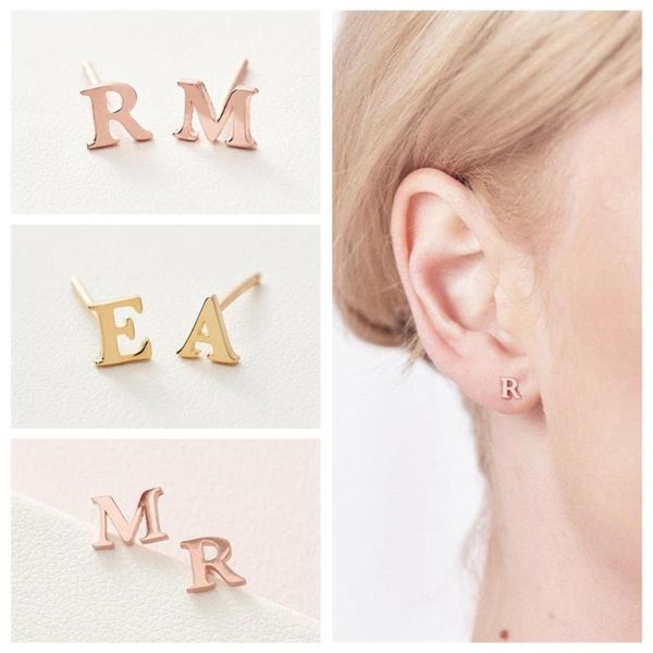 

qiamni a-z english letters piercing stud earrings stainless steel 26 initial alphabet earrings women men jewelry pendientes, Golden;silver