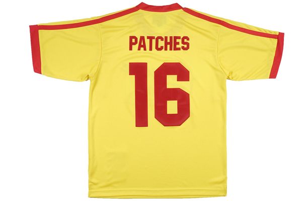 

Dodgeball Average Joes Patches Jersey Headgear Yellow Vince Vaughn the reverse side