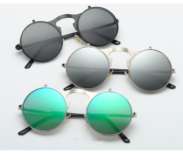 

new retro metal punk steam flip sunglasses fashionable eyewear for men and women 8 colors mental frame round glasses mercury goggle sel, White;black