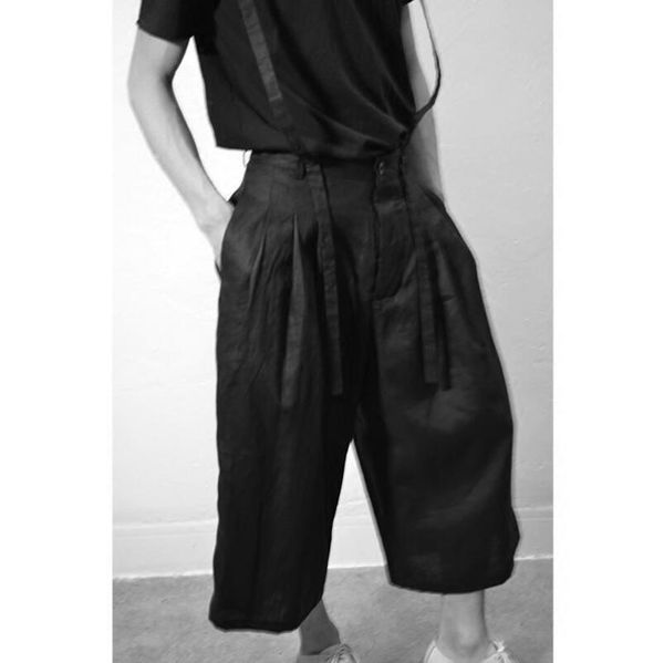 

27-44 2018 men's clothing gd hair stylist fashion linen loose bib pants casual wide leg pants plus size singer costumes, Black