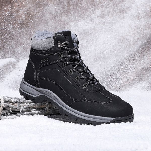 

2019 winter with fur snow boots men fashion leather sneakers men waterproof warm lace up ankle boots rubber hx-118, Black