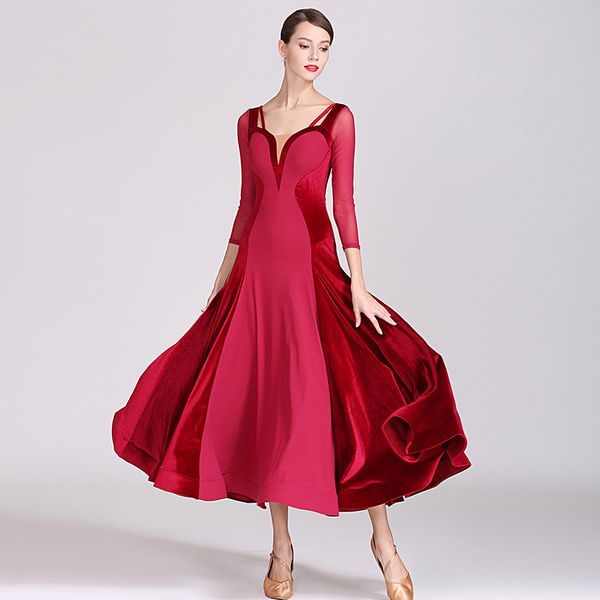 

ballroom dance competition dresses green red velvet ballroom dress standard dance dresses women festival clothing dqs3715, Black;red