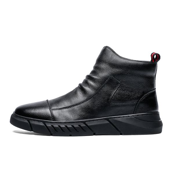 

junsrm winter keep warm leather men's boot outdoor male zapatos de hombre non-slip winter men shoes chaussure homme, Black