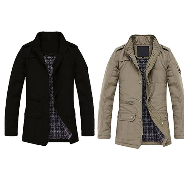 

2019 men winter new casual long sleeve warm stand collar outwear thick coat blends, Black