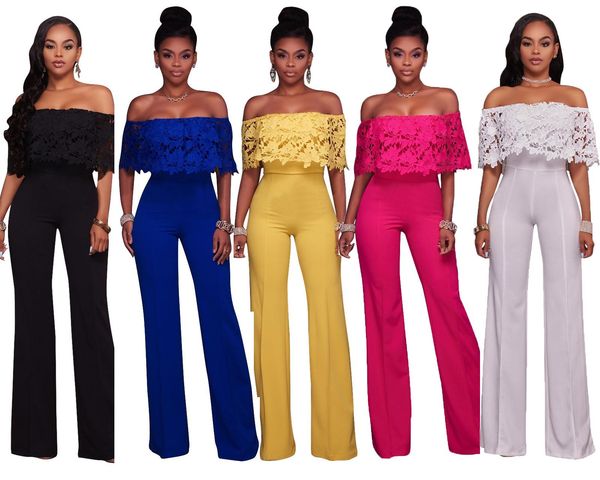 

hot summer 2018 новых прибытия моды sexy off-плечи тонкий wome комбинезонов rompers полная длина 5 цветов, Black;white