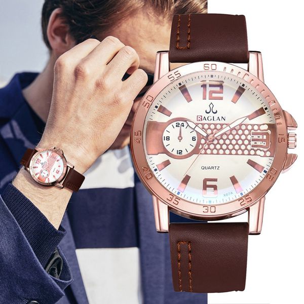 

men's quartz watch fashion leather belt clock business blu-ray glass watch sports outdoor simple leisure a1, Slivery;brown