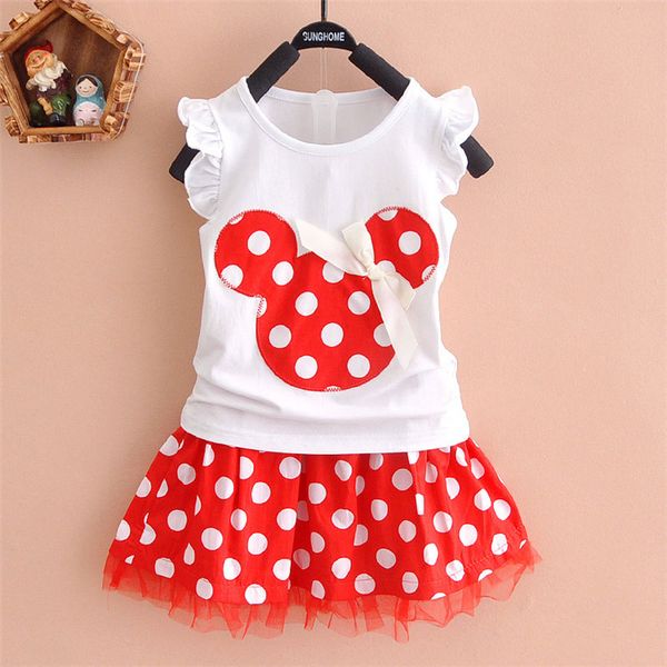 

2 colors kids clothes girl cartoon sleeveless t-shirt + polka dot tutu skirts 2pcs set children clothing dhl jy287, White