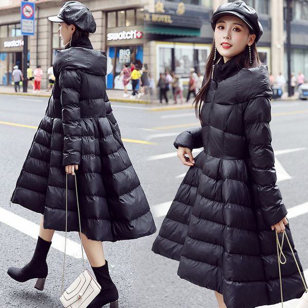 

fashion swallow tail joint down cotton cotton-padded clothes 2019 winter new style waist hugging slimming big hemline cotton coa, Blue;black