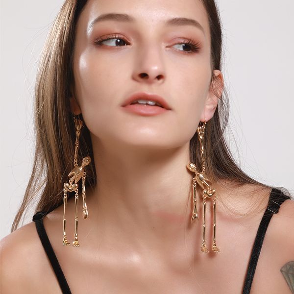 

exaggeration human shape skeleton gold color metal drop earring new originality dangle alloy earrings for women party jewelry, Silver