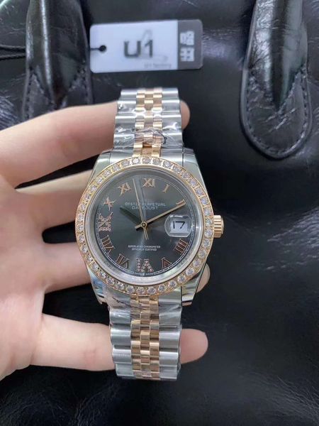 

u1 new model v3 mens women wristwatch 36mm medium size datejust automatic mechanical sapphire glass stainless mens wristwatch female watch, Slivery;brown