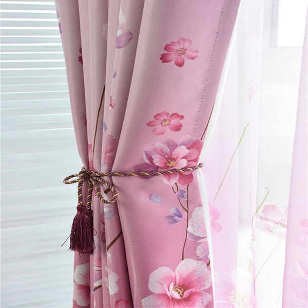 

window balcony finished design floral curtain fabric and tulle for living room flowers design bedroom curtains