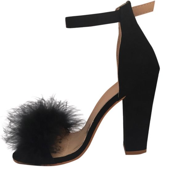 fur block heel sandals