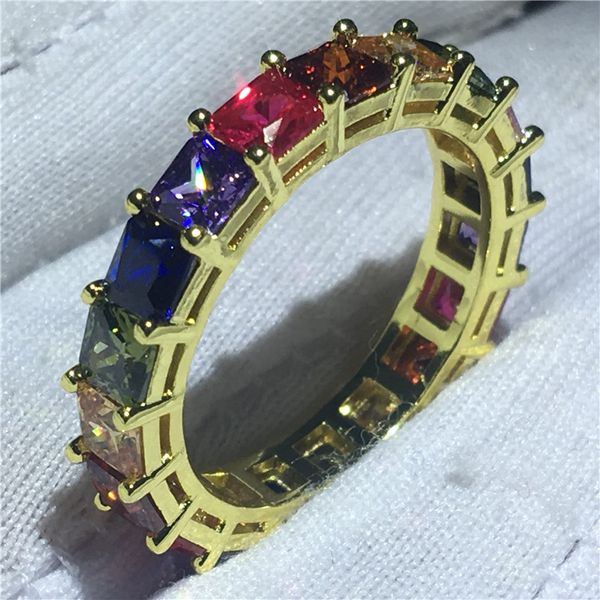 

handmade hollow eternity ring 925 sterling silver princess cut 5a cz stone party wedding band ring for women finger jewelry, Slivery;golden