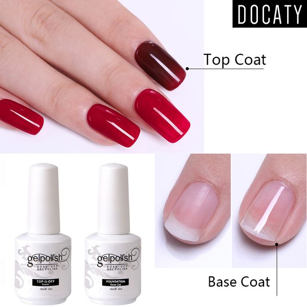 

docaty no-wipe coat 15ml nail art gel nail polish diy soak off uv base foundation primer sealing shining clear gel varnish, Red;pink