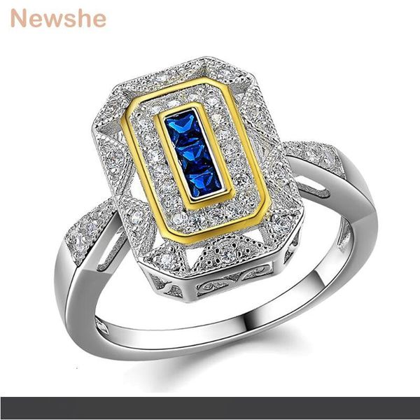 

newshe обручальное кольцо классические ювелирные изделия твердые стерлингового серебра 925 пробы белое золото цвет покрытием синий цирконий, Silver