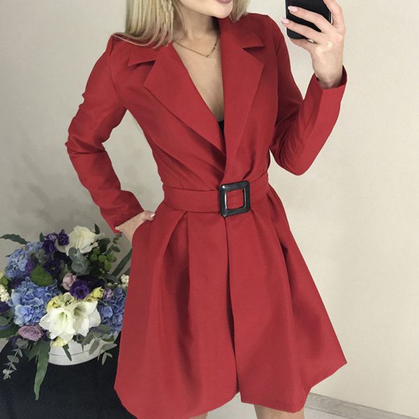 

ladies v-neck fashion belt long sleeve vestidos casual solid color dress for women elegant women dress, Black;gray