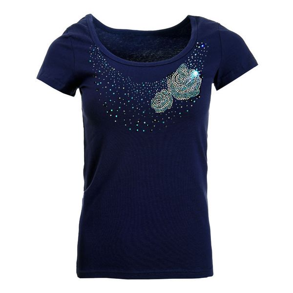 

summer new style sweater simple drilling crew neck slim fit short sleeve t-shirt women's, White