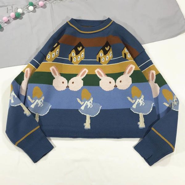 

autumn winter soft sweater loose sweater o neck pullover vintage, White;black