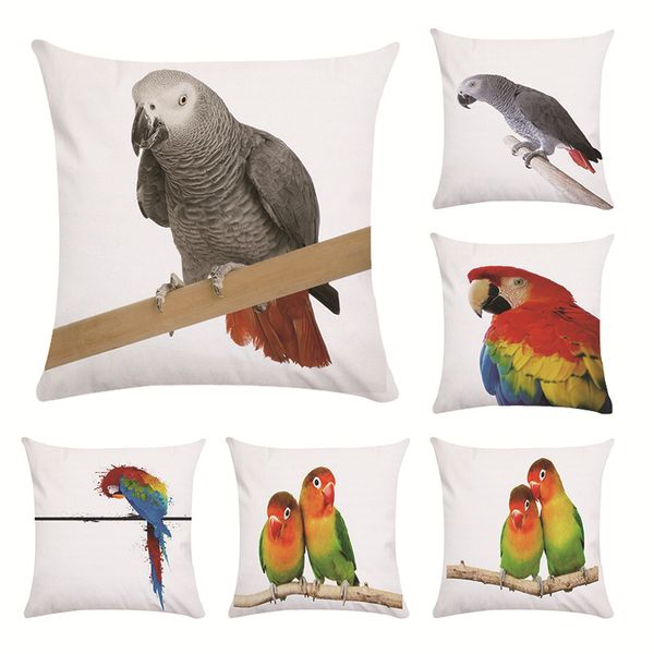 

colorful style decorative throw pillows case parrot bird cotton linen cushion cover for sofa pillowcase funda cojines 2020