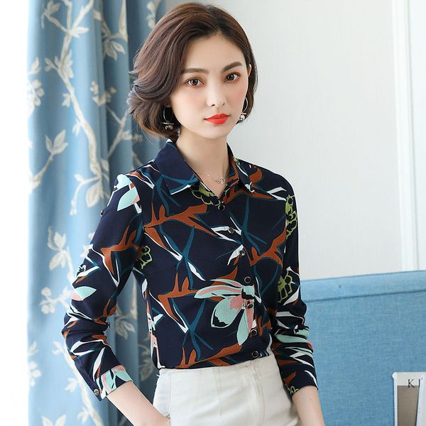 

women's blouses & shirts fashion spring summer stylr chiffon casual women long sleeve printed elegant df3412, White
