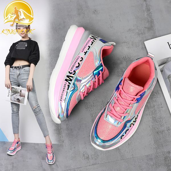 

women thick bottom walking jogging sneakers increase sheoes orange pink ladies sport running shoes comfortable student shoes