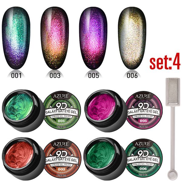 

modelones galaxy cat eyes led nail gel polish set chameleon 9d uv gel nail enamel semi permanent polish magnet stick kits, Red;pink