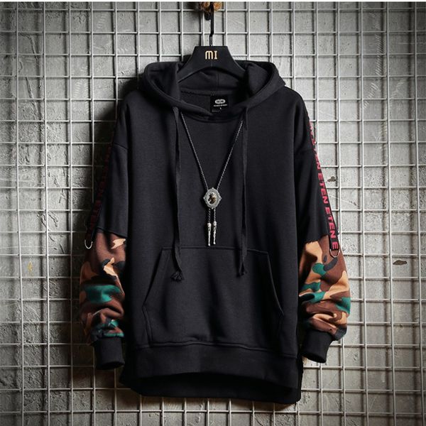 

2019 новый камуфляж мужчины толстовки кофты письмо печатных головные уборы толстовка хип-хоп уличная одежда мужская японский ветровка, Black