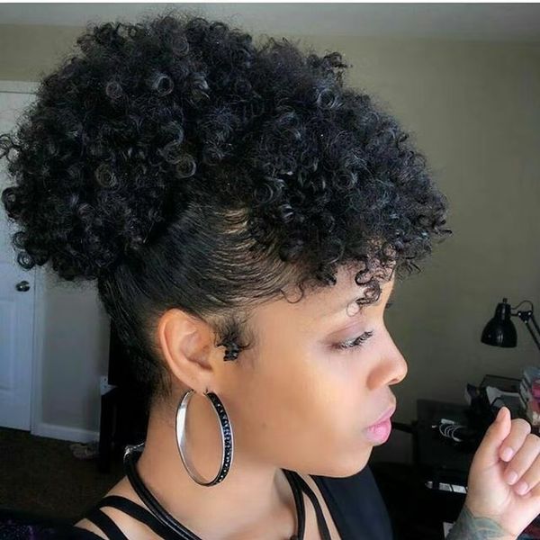 Africano Curly rabo de cavalo rabo de cavalo de onda com a Bang Afro Kinky Curly do sopro extensões do cabelo para Africano americanos, 1B # cor 120g