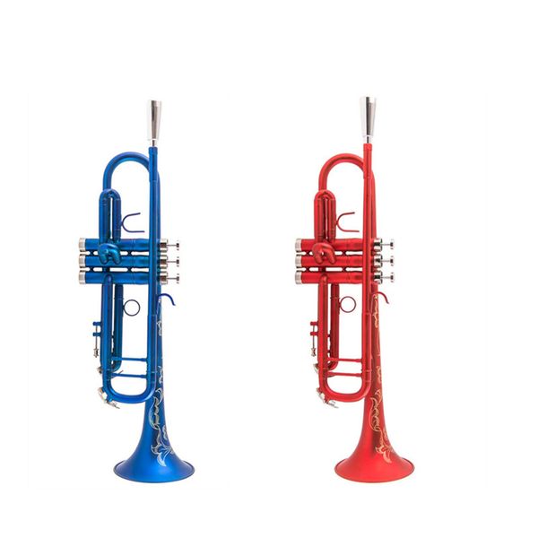 

jm trumpet bb b flat durable red / blue brass trumpet with a silver-plated mouthpiece a pair of gloves and exquisite gig bag