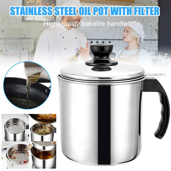 

kitchen tool stainless steel oil filter strainer colander fry oil can pot for home mu8669