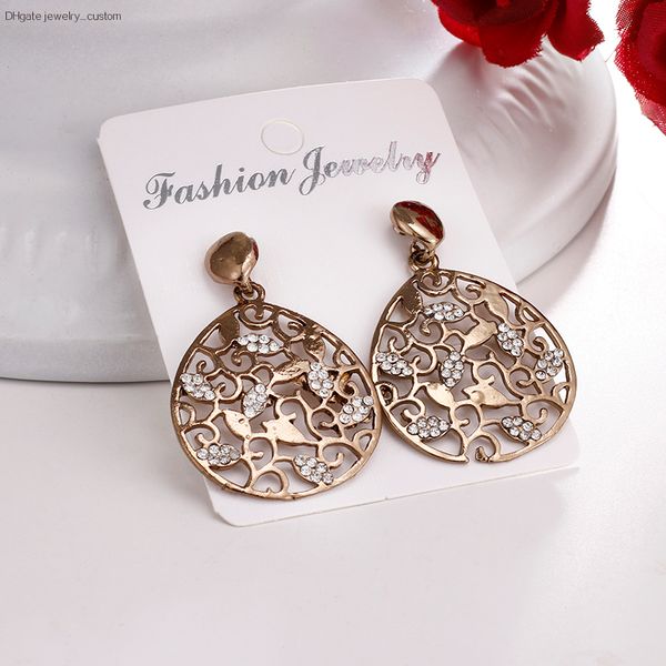 

Antique Bronze Color Hollow Round Retro Hoop Earrings National Element Loop Earrings Clear Crystal Earrings For Women E0403