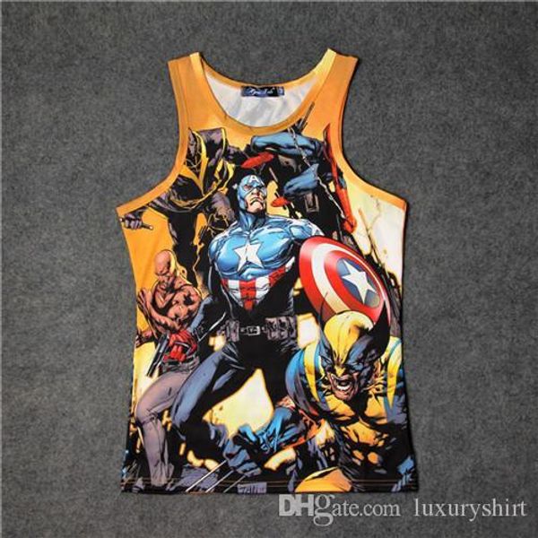 

мстители men summer quick dry 3d печать жилет мода стиль crew neck рукава tshirts causel одежда, White;black