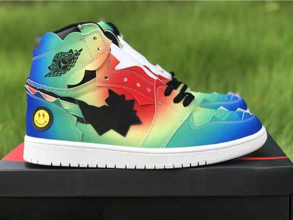 

new release j balvin 1 basketball shoes 1s super bowl rainbow tie dye mens trainers sports sneakers size 40-47, White;red