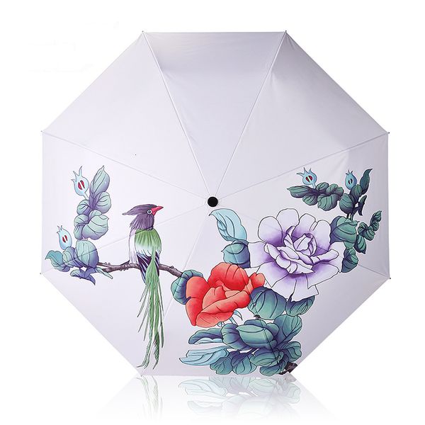 Satin Al Moda Murekkep Boyama Cicek Ve Kus Semsiye Yagmur Kadinlar