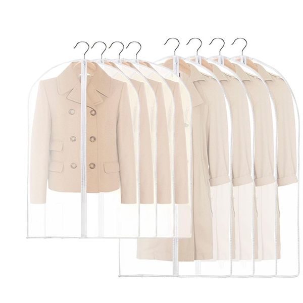 

3pcs peva translucent clothing dust cover suit bags clothes dustproof covers full zipper garment cover bags