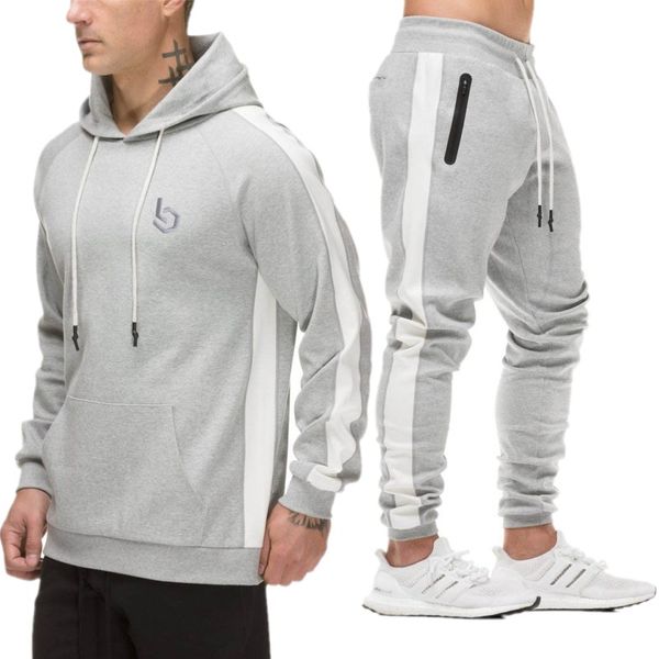 

new 2018 spring set men's fashion sportswear tracksuits sets men's bodybuilding hoodies+pants casual outwear suits, Black;blue