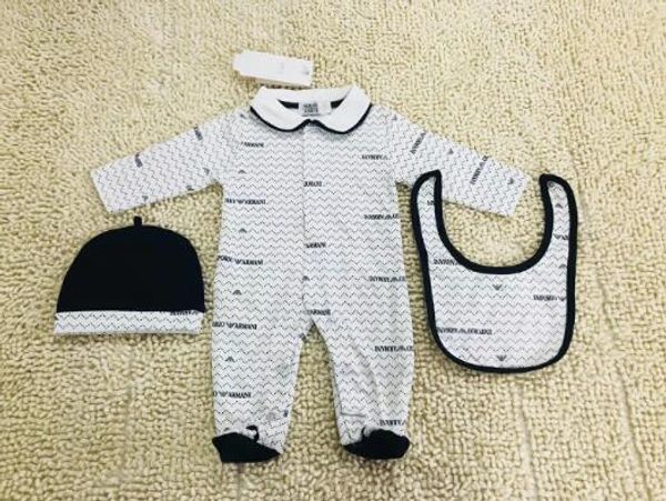 

Luxury newborn jump uit bab boy clothe romper letter wave print brand cotton baby romper bib cap et new, Blue