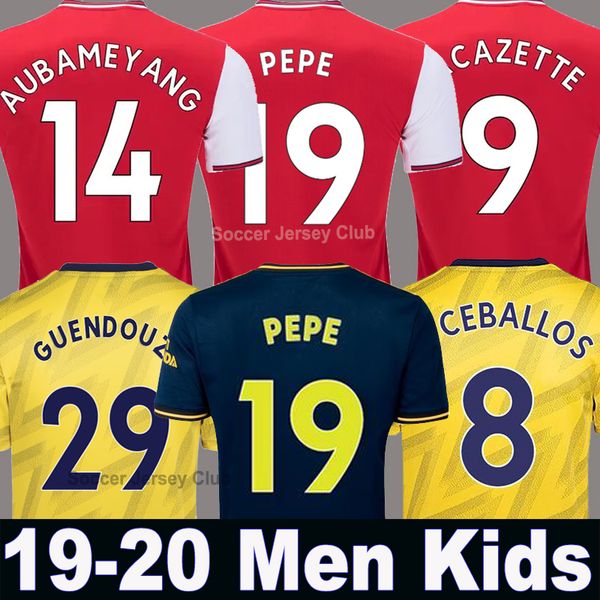 

19 20 soccer jerseys home red thailand 2019 2020 men kids kits uniforms third away blue gray ceballos tierney henry guendouzi football shirt, Black;yellow