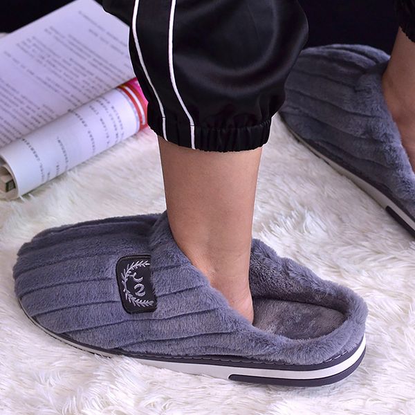 

men slippers winter large size 55-50 tpr suede warm house shoes man fashion striped solid memory foam slippers men, Black