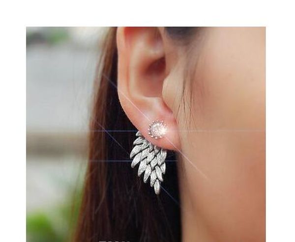 

women's angel wings stud earrings inlaid crystal alloy ear jewelry party earring gothic feather brincos fashion 2018, Golden;silver