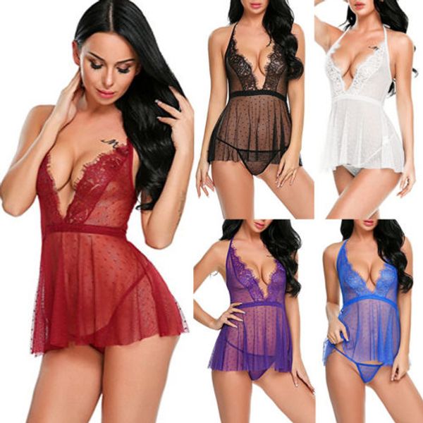 

lace dress women underwear sleepwear, Black;red